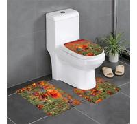 Ensemble de 3 tapis de salle de bain avec motif coquelicot, tapis de bain, tapis de toilette et couvercle de toilette pour décoration de la maison