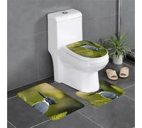 Ensemble de 3 tapis de salle de bain avec motif oiseau mignon, tapis de bain, tapis de toilette et couvercle de toilette pour décoration de la maison