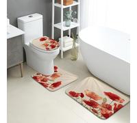 Ensemble de 3 tapis de salle de bain coquelicot, élégants, floraux, absorbants, antidérapants, lavables, en flanelle, à séchage rapide