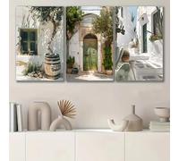 Ensemble de 3 toiles imprimées sur toile, style moderne et esthétique, représentant des feuilles vertes et une architecture Grandes toiles imprimées en gi 42x60cm/17x24in)x3 Sans cadre