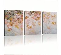Ensemble de 3 toiles murales, Feuilles d'automne, Décoration automnale, Peintures minimalistes bohèmes modernes, pour salon, chambre, cuisine (40 x 60 cm x 3 / 16 x 24 po x 3 (L x H) / Sans cadre)