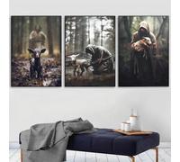 Ensemble de 3 toiles murales représentant Jésus et l'agneau - Œuvre religieuse verticale,Jésus courant après l'agneau perdu - Décoration chrétienne 60x80cmx3 sans cadre