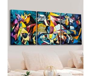 Ensemble de 3 toiles Picasso Cubisme - Artiste espagnol moderne abstrait, convient à la décoration de la maison, du bureau ou du salon (30 x 40 cm x 3 / Sans cadre)