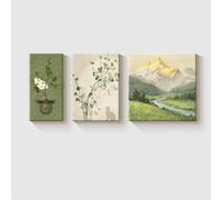 Ensemble De 3 Toiles sans Cadre, Texturées 3D, Effet Grès, avec Vase Et Plante Aquatique, Décor Mural Minimaliste De Paysage De Montagne, Idéal pour Le Salon Ou Le Canapé. Small