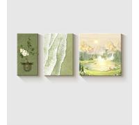 Ensemble De 3 Toiles sans Cadre, Texturées 3D, Effet Grès, avec Vase Et Plante Aquatique, Décor Mural Minimaliste De Paysage De Montagne, Idéal pour Le Salon Ou Le Canapé. Large