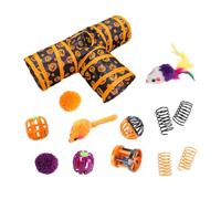 Ensemble de 3 tunnels pour chat - Boule cloche - Jouet pour chaton - Tunnel | Channel Spring Ball Plume Baguette Souris Lapin Interactif Halloween pour Chat Chaton Lapin Amis à fourrure