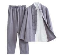 Ensemble de 3 Uniformes Classiques de Kung-Fu et Arts Martiaux pour Hommes en Coton et Lin Uniforme de Tai-Chi Vêtement Traditionnel Chinois Costume Tang Veste À Manches Longues et Pantalon (4XL