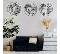 Ensemble de 3 œuvres murales en métal noir minimalistes modernes, décoration murale abstraite de fleurs pour la cuisine, le salon, sans besoin d'alimentation électrique, accent de printemps et d'été p