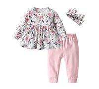 Ensemble de 3 vêtements pour bébé fille - Imprimé floral - Manches longues - Pantalon - 3 pièces, Rose, 9- 12 mois