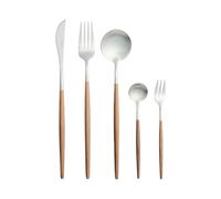 Ensemble de 30 Couverts Moderne en Acier Inoxydable Couteau Fourchette Cuillère à Café Fourchette à Desserts Cuillère Manche Imitation Bois Argenté Bavette