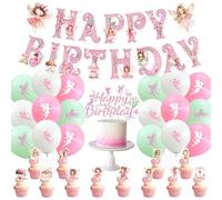 Ensemble de 32 pièces pour fête d'elfe sur le thème de la fée rêveuse, bannière « Happy Birthday » pour enfants, décoration de gâteau, fournitures de thé, décoration de fête d'anniversaire pour filles