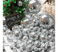 Ensemble de 35 boules de disco en miroir de verre réfléchissant argenté, ornement suspendu pour décoration de fête, anniversaire, cérémonie de remise des diplômes, célébrations et événements 2 cm/3 cm