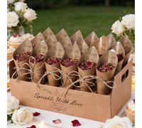 Ensemble de 38 pièces de boîte de confettis colorés pour mariage, 1 pièce de support de cône à 30 trous avec 30 pièces de papier kraft, décoration de mariage rustique, boîte de rangement de cônes de c