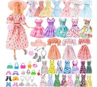 Ensemble de 38 vêtements et accessoires pour poupées, design tendance, tenue Barbie avec robes, jupe, chaussures, sacs, collier, accessoires pour poupée de 11,5 pouces, jouet cadeau