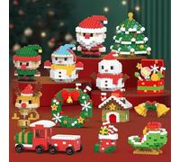 Ensemble de 4/12 blocs de construction de Noël, ensemble de blocs de construction à thème de Noël, ensemble de blocs de construction avec conception de Père Noël, mini statuettes ornementales, fai-le