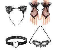 Ensemble de 4 accessoires de costume de chat noir pour femme, accessoires de déguisement pour chat, convient pour les fêtes, Halloween, Noël et autres jours fériés spéciaux (noir)