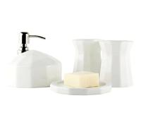 Ensemble de 4 accessoires de salle de bain en céramique - Distributeur de savon multifonction - Petit plat - Décoration côtière - Blanc