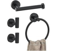 Ensemble de 4 accessoires de salle de bain noir mat - Anneau porte-serviettes mural en acier inoxydable antirouille, porte-papier,x