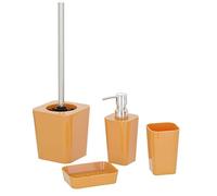 Ensemble de 4 accessoires de salle de bain orange bonbon avec ensemble WC, porte-savon, distributeur de savon et gobelet à brosse à dents