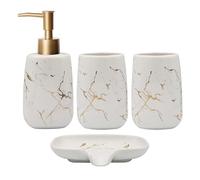 Ensemble de 4 Accessoires décoration Salle Bain en céramique Comprenant Un Distributeur Lotion, 2 gobelets et Porte-Savon for la pour la Salle de Bain