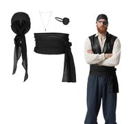 Ensemble de 4 Accessoires pour Costume de Pirate avec Bandana Ceinture Cache-½il et Collier Accessoires de Pirates Halloween Renaissance Médiévale Couvre-Chef de Pirate pour Déguisement Cosplay Fête