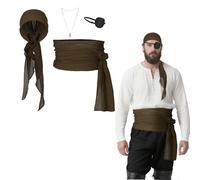 Ensemble de 4 Accessoires pour Costume de Pirate avec Bandana Ceinture Cache-½il et Collier Accessoires de Pirates Halloween Renaissance Médiévale Couvre-Chef de Pirate pour Déguisement Cosplay Fête