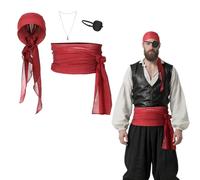 Ensemble de 4 Accessoires pour Costume de Pirate avec Bandana Ceinture Cache-½il et Collier Accessoires de Pirates Halloween Renaissance Médiévale Couvre-Chef de Pirate pour Déguisement Cosplay Fête