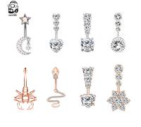 Ensemble de 4 anneaux de nombril en cristal pour femme et fille, en acier chirurgical CZ, mignon, cœur, ventre, Piercing, bijoux de corps Oreja