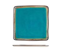 Ensemble De 4 Assiettes Carrées Teide En Grès Couleur Bleue H&H
