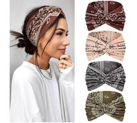 Ensemble de 4 bandeaux cheveux large élastiques motif cachemire pour yoga sport soin du visage couleurs marron beige gris vert