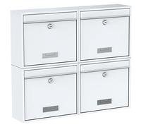 Ensemble de 4 boîtes aux lettres BASI | Boîte aux lettres murale en acier | Couleur Blanc | Avec porte-nom | Serrure cylindrique avec 2 clés | Matériel de fixation inclus | Système de boîtes aux