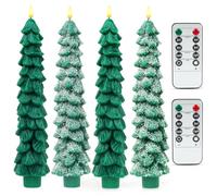 Ensemble de 4 bougies de Noël LED avec télécommande et minuterie, bougies en cire véritable à effet vacillant, fonctionnant sur piles, sans flamme et sans danger pour la décoration du sapin de Noël