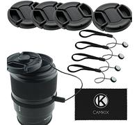 Ensemble de 4 Caches pour Objectif CamKix avec Pincement Central pour Nikon, Canon, Sony et Autres Appareils Photo Reflex Numérique - Un Chiffon de Nettoyage en Micro-Fibre Inclus (67mm)