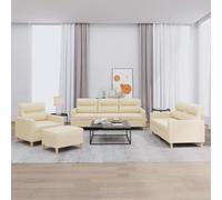 Ensemble de 4 canapés en tissu crème avec cadre en métal et coussins, robuste, pour la maison, 1 fauteuil, 2 places, 3 places, repose-pieds