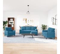 Ensemble de 4 canapés en velours bleu avec coussins et traversins, futon moderne, pour salon et petits espaces, confortable et peu encombrant
