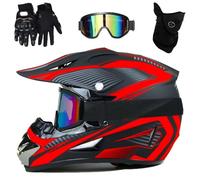 Ensemble de 4 Casques de Motocross Pour Jeunes Enfants, Avec Lunettes, Gants, Masque, Casque de Protection IntéGral, BMX, Descente, VTT, Quad(125 red new flower,M(54-55cm))