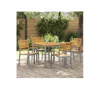Ensemble de 4 chaises de jardin en Gris Bois Acacia et Acier