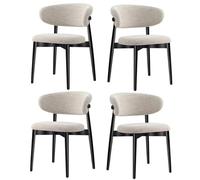 Ensemble de 4 chaises de Salle à Manger Modernes du Milieu du siècle avec Coussins en Lin et Dossier incurvé élégant avec Accents Noirs for Salle à Manger ou Cuisine
