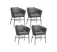 Fauteuils de jardin - TECTAKE - Ensemble de 4 chaises VALEIRAS effet corde tressée avec housses amovibles 60 x 61 x 77 cm - Gris