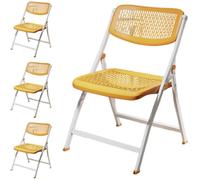 Ensemble de 4 chaises pliantes en plastique avec sièges perforés, respirants et ergonomiques, adaptées aux salles de formation professionnelle, aux salles de conférence et aux espace White and Yellow