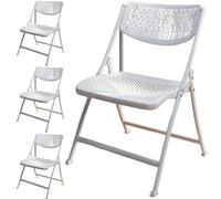 Ensemble de 4 chaises pliantes en plastique avec sièges perforés, respirants et ergonomiques, adaptées aux salles de formation professionnelle, aux salles de conférence et aux espaces de récept White