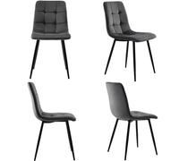 Ensemble de 4 chaises salle à manger moderne, chaise de cuisine, rembourrées en velours avec dossier, structure en métal, Gris | Aosom France