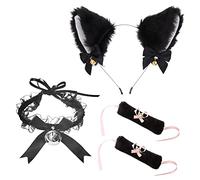 Ensemble de 4 costumes de chat, bandeau d'oreilles de chat, chaîne de clavicule en dentelle sexy, bracelet cloche, accessoires de chat fantaisie cosplay pour s'amuser, fête de vacances, etc.