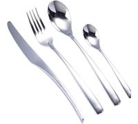 Ensemble de 4 couverts de style nordique en acier inoxydable comprenant un couteau, une fourchette et une cuillère. Conception écologique zéro déchet.