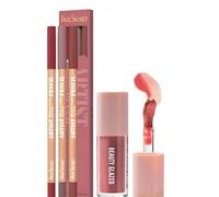 Ensemble de 4 crayons à lèvres et rouges à lèvres, ensemble combiné pour des lèvres hautement pigmentées, crayon à lèvres longue tenue, rouge à lèvres liquide repulpant et hydratant (E#SET 3+104)