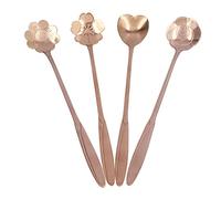 Ensemble de 4 cuillères à café en forme de fleur, cuillère à café en acier inoxydable, cuillèreà mélanger pour dessert, crème glacée, thé (Or Rose)
