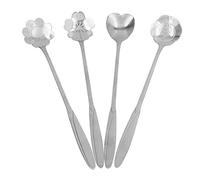 Ensemble de 4 cuillères à café, ensemble de cuillères à café à fleurs, cuillères à expresso pour café, dessert, thé, apéritif, 18cm(Argent)