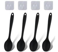 Ensemble de 4 cuillères en silicone avec 4 petit crochet, cuillères de service antiadhésives, cuillères de cuisine à long manche, cuillères à mélanger pour cuisiner, remuer, mélanger (noir)