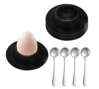 Ensemble de 4 cuillères et coquetiers - Coquetiers à œufs noirs | Coquetiers à œufs réutilisables incassables, set de vaisselle noir mat