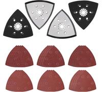 Ensemble de 4 Disques de Ponçage Triangulaires de 93 mm, Plateau de Ponçage Fin, Plateau de Ponçage Multi-Outils avec 24 papiers Ponceuse de Verre Triangulaires pour Poncer et Polir